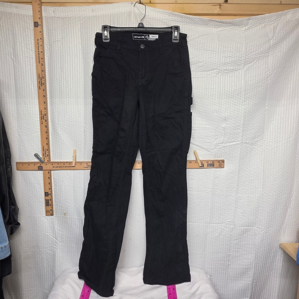 Carhartt Womens Loose Fit Canvas Work Pants Black Utility Carpenter Size 2 Reg